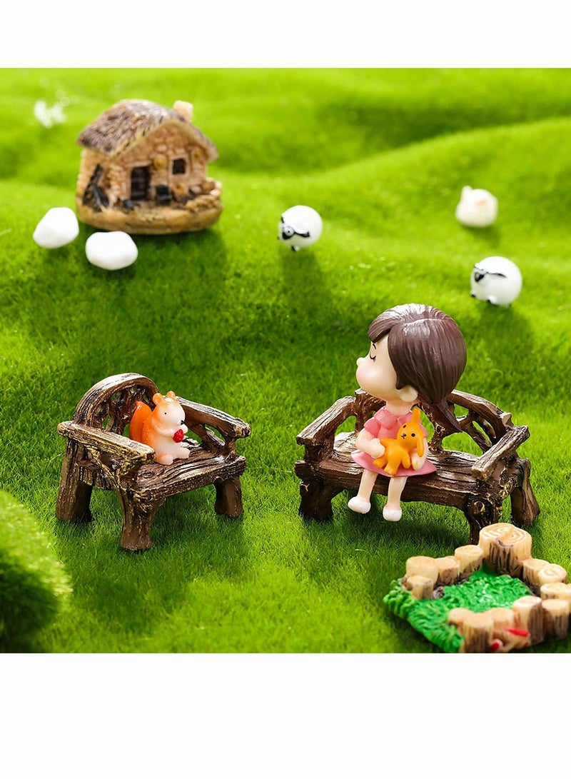 Fairy Garden, Furniture Ornaments, Miniature Table and Chairs Set, Village Micro Resin Bench Chair, for Dollhouse Accessories Home Landscape Decoration 12 Pieces (Cute Style)
