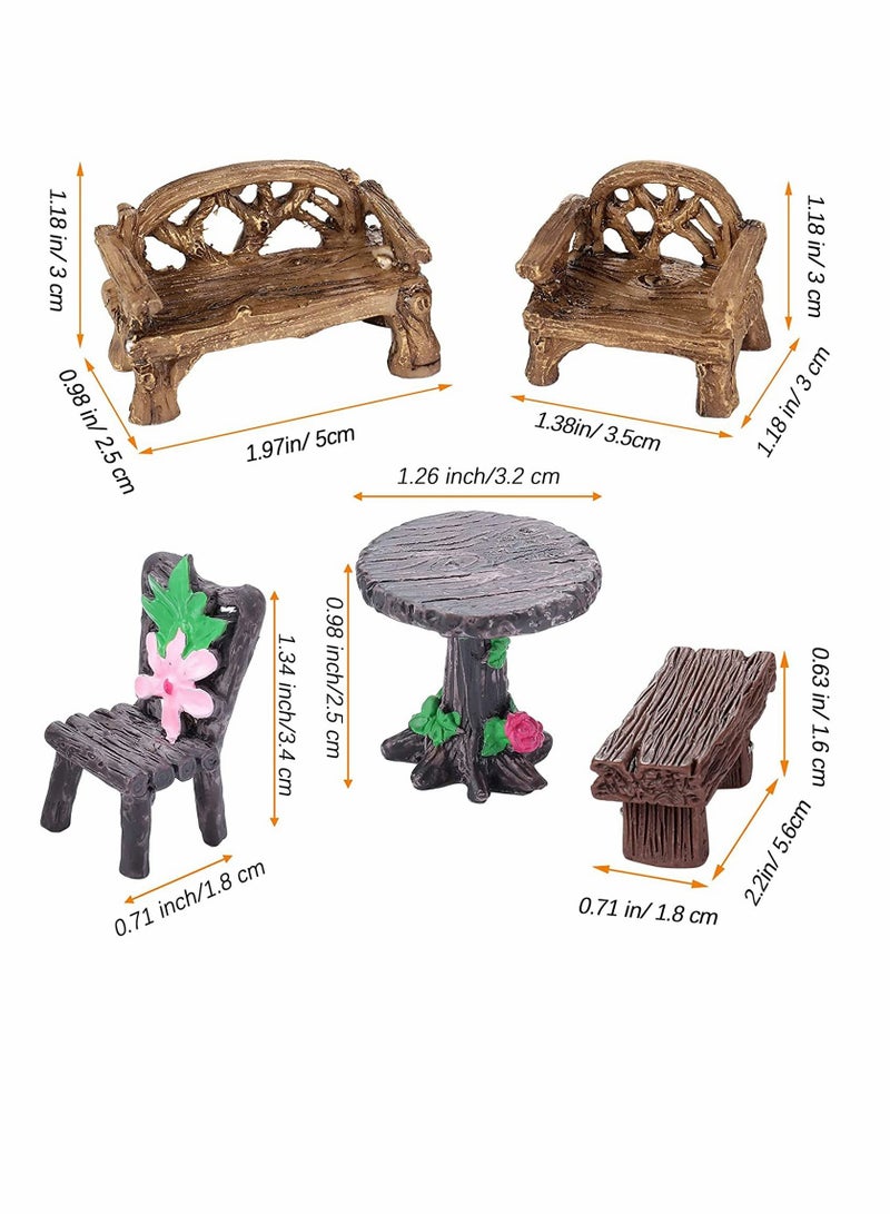 Fairy Garden, Furniture Ornaments, Miniature Table and Chairs Set, Village Micro Resin Bench Chair, for Dollhouse Accessories Home Landscape Decoration 12 Pieces (Cute Style)