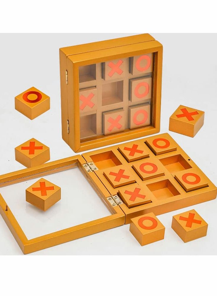 Tic Tac Toe Game Toy, Classic Wooden Checkerboard Educational Family Toys Set with Storage Box for Table, Decorations, Living Room, Tabletop Adults and Kids