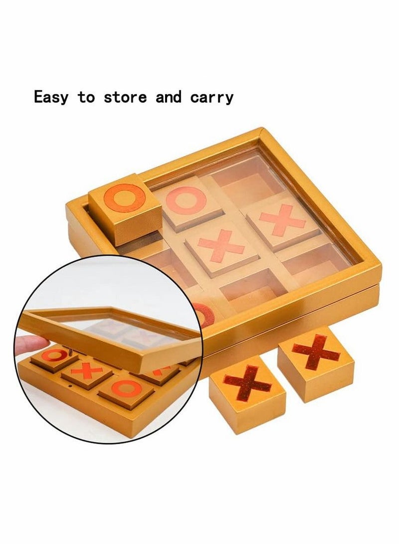 Tic Tac Toe Game Toy, Classic Wooden Checkerboard Educational Family Toys Set with Storage Box for Table, Decorations, Living Room, Tabletop Adults and Kids
