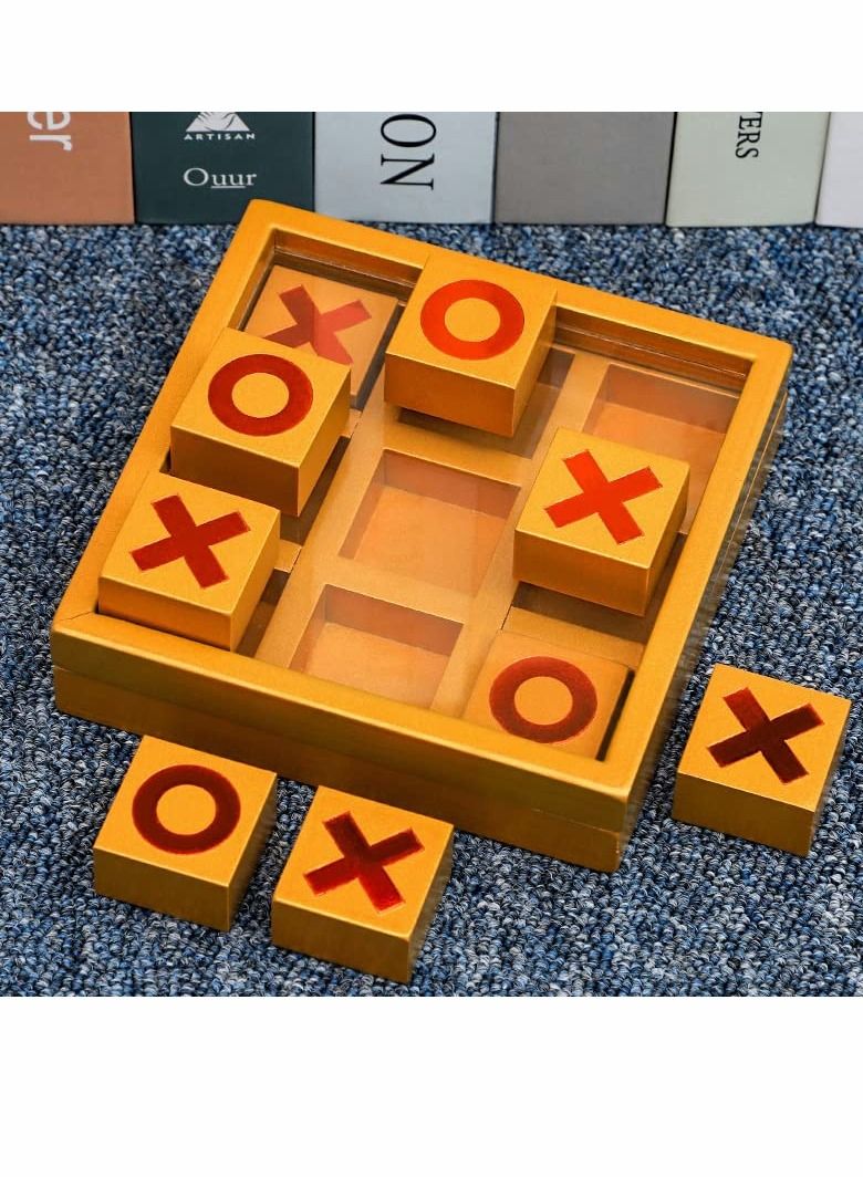 Tic Tac Toe Game Toy, Classic Wooden Checkerboard Educational Family Toys Set with Storage Box for Table, Decorations, Living Room, Tabletop Adults and Kids
