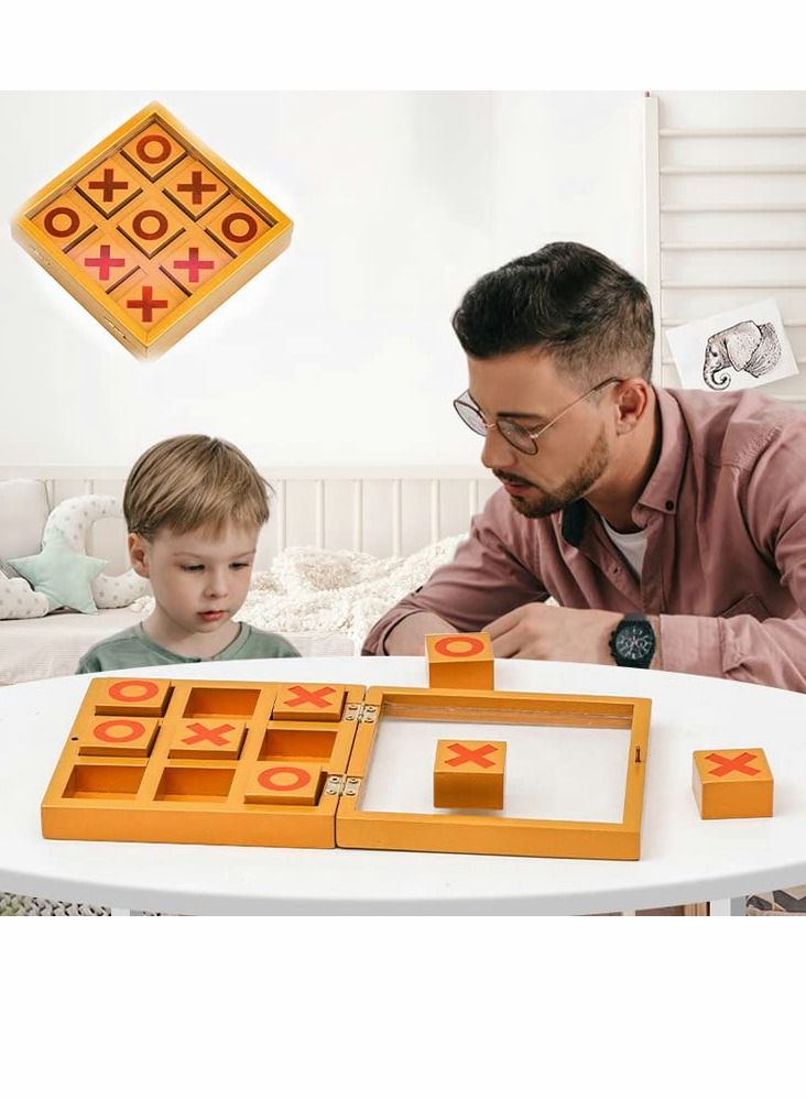 Tic Tac Toe Game Toy, Classic Wooden Checkerboard Educational Family Toys Set with Storage Box for Table, Decorations, Living Room, Tabletop Adults and Kids