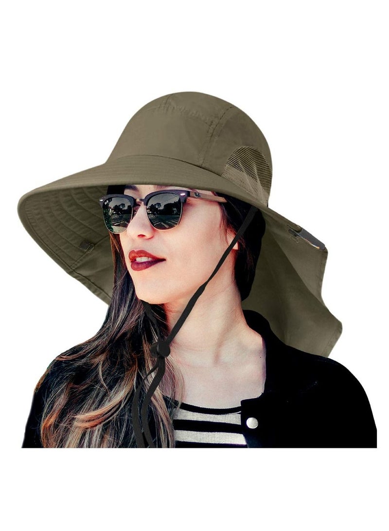 Wide Brim Sun Hat with Neck Flap, UPF50+ Hiking Safari Fishing for Men and Women, Protection Beach