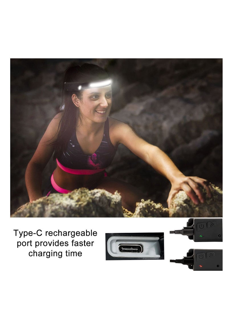 Headlamp Flashlight-Rechargeable LED 1200 Lumens 2 COB 230°Wide Beam Headlight with Motion Sensor, 5 Modes Waterproof Head Lamp for Outdoor Running Camping Hiking（2 Pack）