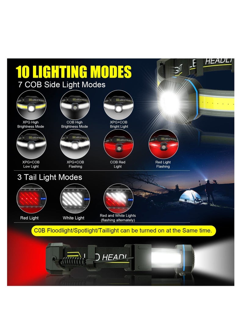 LED Headlamp Flashlight, Super Bright Rechargeable with Red Taillight, 230° Illumination, IPX6 Waterproof, 10 Modes Lightweight Head Lamp for Running, Camping, Hiking, Fishing, Outdoor