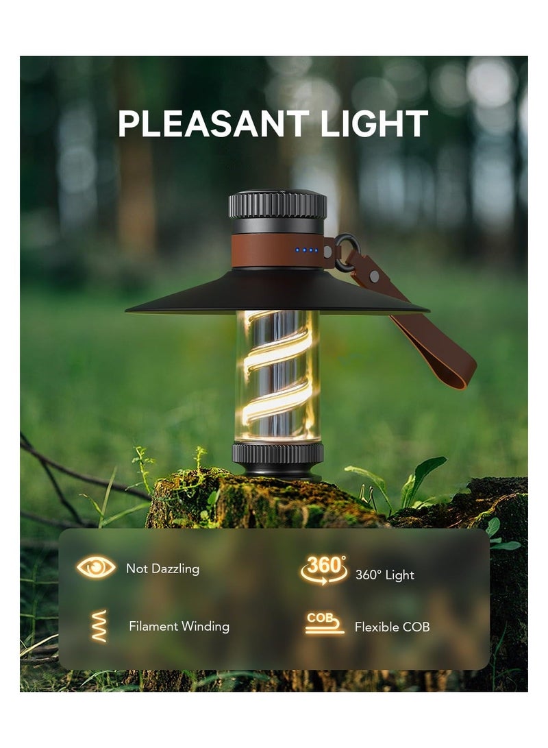 LED Camping Lantern Light, Rechargeable Retro Warm Camp Emergency Outdoor Lamp Flashlights, Portable Waterpoor Hanging Tent Bulb, 4 Modes