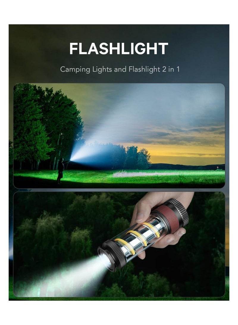 LED Camping Lantern Light, Rechargeable Retro Warm Camp Emergency Outdoor Lamp Flashlights, Portable Waterpoor Hanging Tent Bulb, 4 Modes