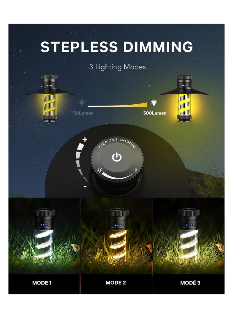 LED Camping Lantern Light, Rechargeable Retro Warm Camp Emergency Outdoor Lamp Flashlights, Portable Waterpoor Hanging Tent Bulb, 4 Modes