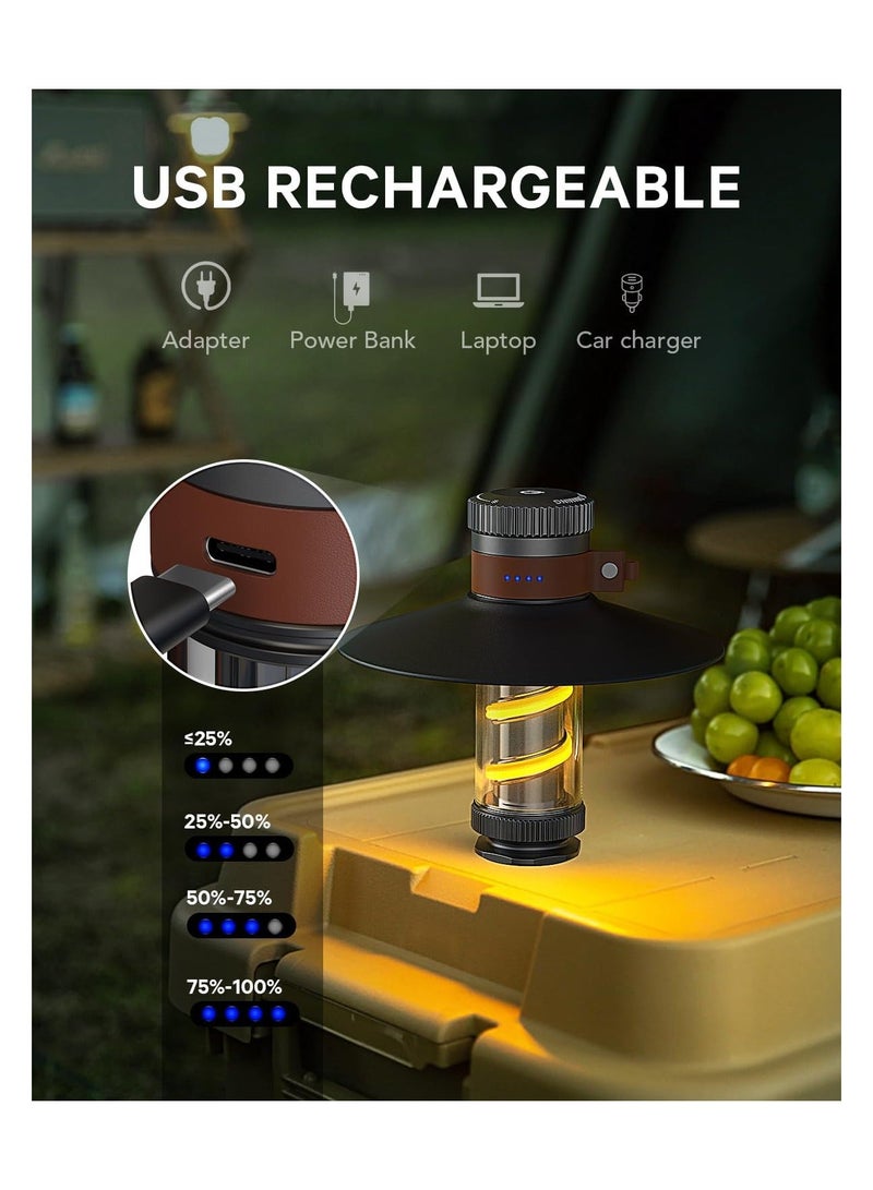 LED Camping Lantern Light, Rechargeable Retro Warm Camp Emergency Outdoor Lamp Flashlights, Portable Waterpoor Hanging Tent Bulb, 4 Modes
