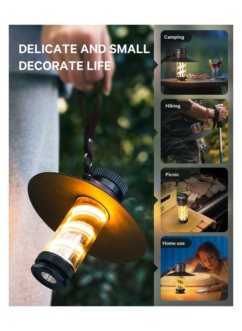 LED Camping Lantern Light, Rechargeable Retro Warm Camp Emergency Outdoor Lamp Flashlights, Portable Waterpoor Hanging Tent Bulb, 4 Modes