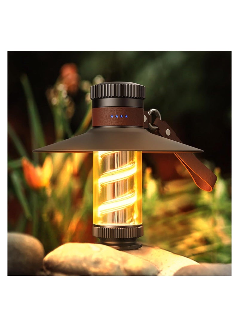 LED Camping Lantern Light, Rechargeable Retro Warm Camp Emergency Outdoor Lamp Flashlights, Portable Waterpoor Hanging Tent Bulb, 4 Modes