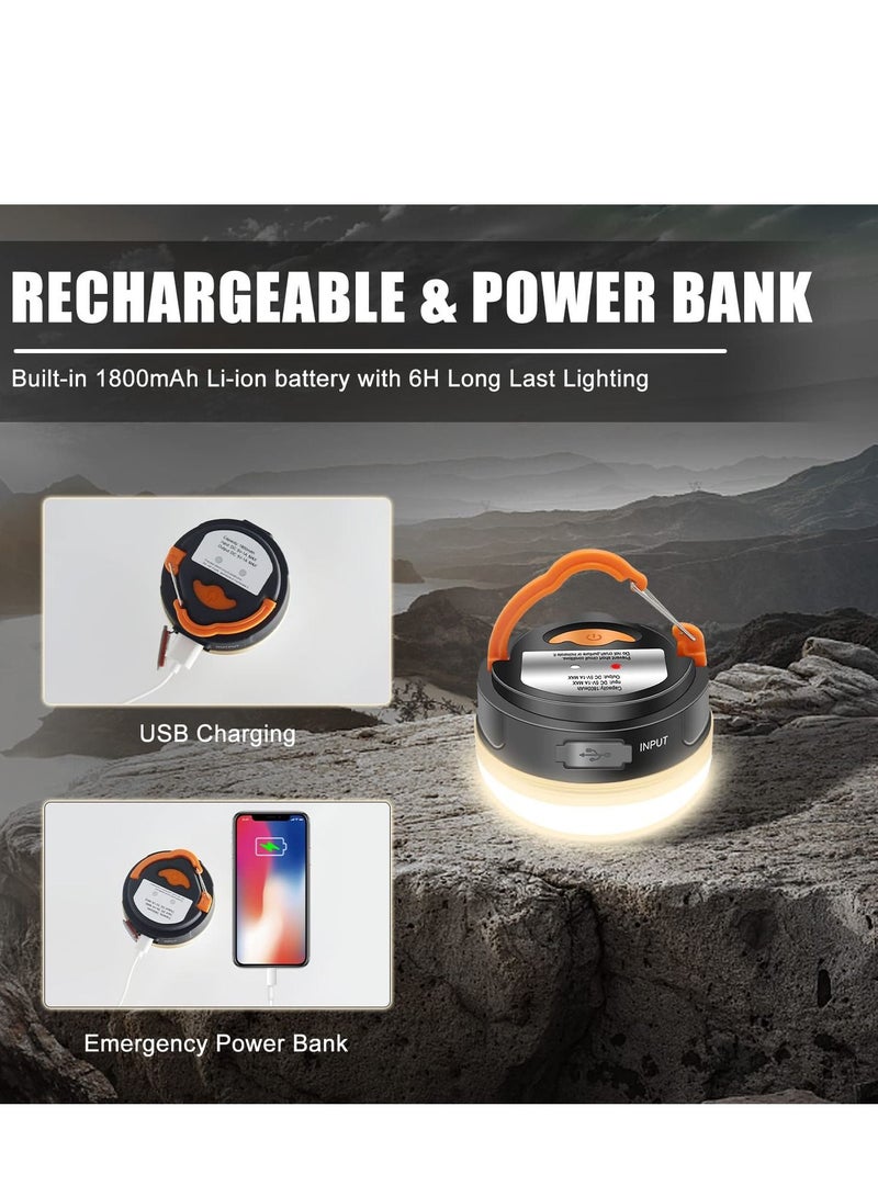 2 Pack Rechargeable LED Camping Lantern 3 Lighting Mode Power Bank Waterproof Magnetic Base Tent Emergency Light for