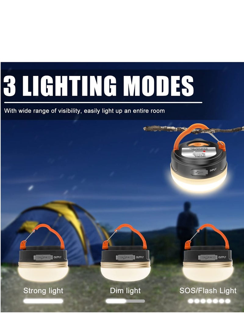 2 Pack Rechargeable LED Camping Lantern 3 Lighting Mode Power Bank Waterproof Magnetic Base Tent Emergency Light for