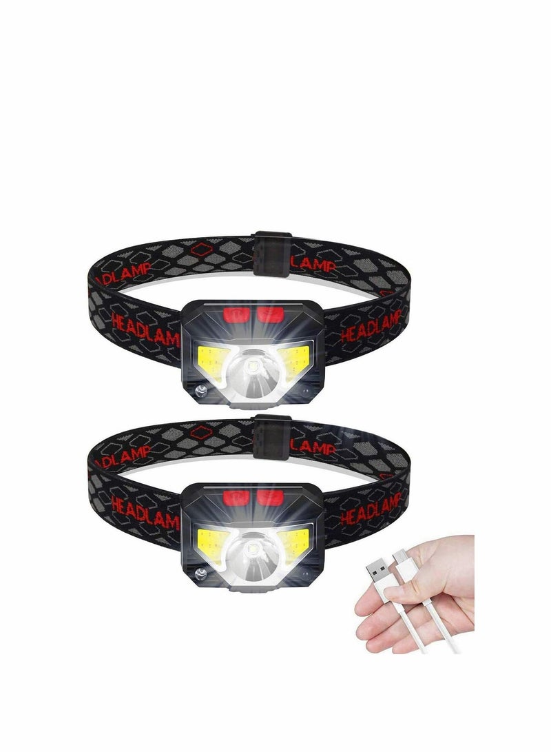 2 Pack LED Head Torch USB Rechargeable Headlamp Headlight Ultra Bright Headtorch Lamp with IPX45 Waterproof for Running Camping Hiking Climbing