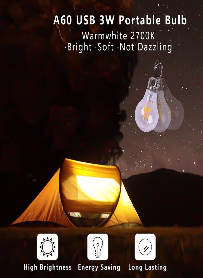 USB Camping Light, Portable LED Tent Shed Lightweight Bulb with Hanging Hook, Outdoor Shatterproof Dimmable Emergency Lamp, for Hiking Fishing Camping/Patio/Garden/BBQ (Warm White）