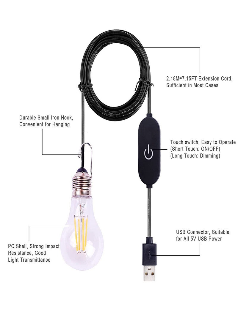 USB Camping Light, Portable LED Tent Shed Lightweight Bulb with Hanging Hook, Outdoor Shatterproof Dimmable Emergency Lamp, for Hiking Fishing Camping/Patio/Garden/BBQ (Warm White）