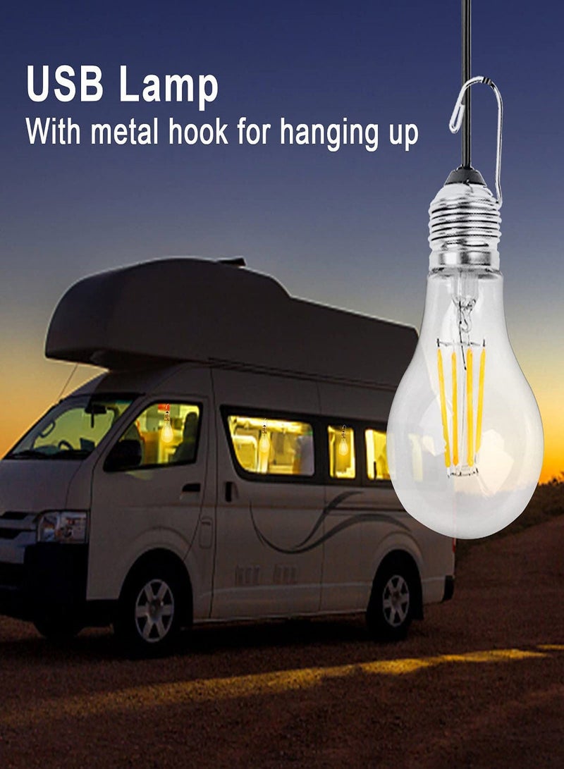 USB Camping Light, Portable LED Tent Shed Lightweight Bulb with Hanging Hook, Outdoor Shatterproof Dimmable Emergency Lamp, for Hiking Fishing Camping/Patio/Garden/BBQ (Warm White）