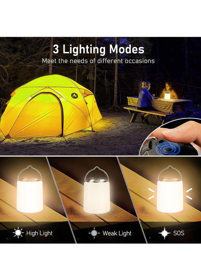 Camping Lantern Rechargeable, 2000mAh Lights Lamp, 3000K Warm Light, Brightness Adjustable 3 Light Modes,10+ Hrs Runtime Waterproof Tent for Camping, Emergency, Power Cuts