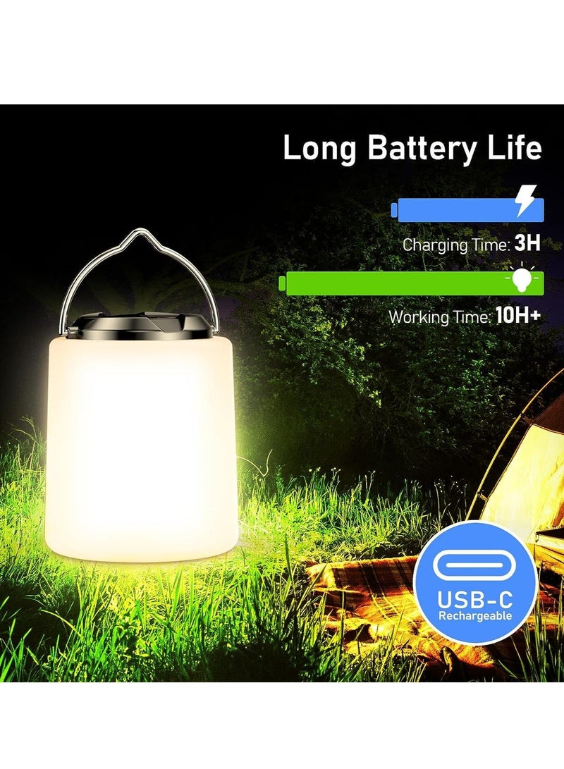 Camping Lantern Rechargeable, 2000mAh Lights Lamp, 3000K Warm Light, Brightness Adjustable 3 Light Modes,10+ Hrs Runtime Waterproof Tent for Camping, Emergency, Power Cuts