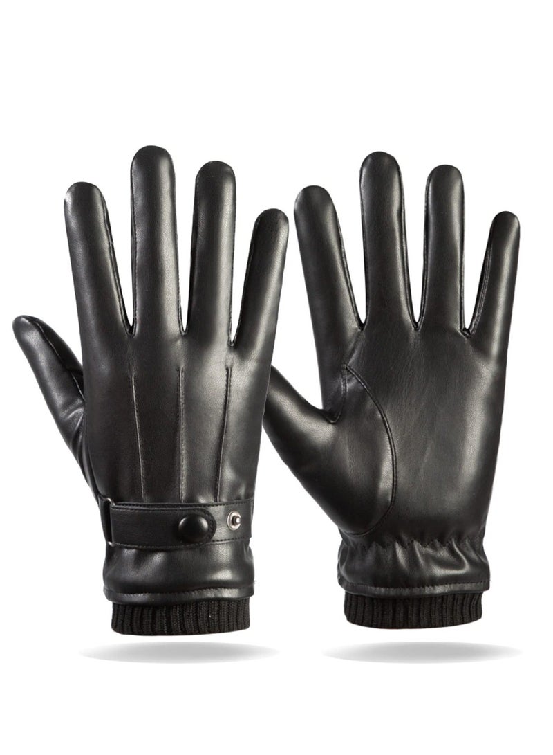 Men's Winter Warm Touchscreen Leather Gloves Adjustable Thermal Driving PU