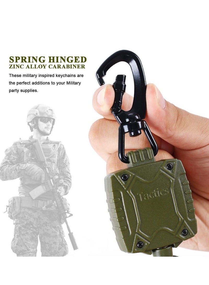 Carabiner Retractable Keychain, 2 Pack Self Id Badge Reel with Belt Clip, Heavy Duty Tactical Holder 26 Inches Cord, Multitool Key Chain, 10 Oz Retraction