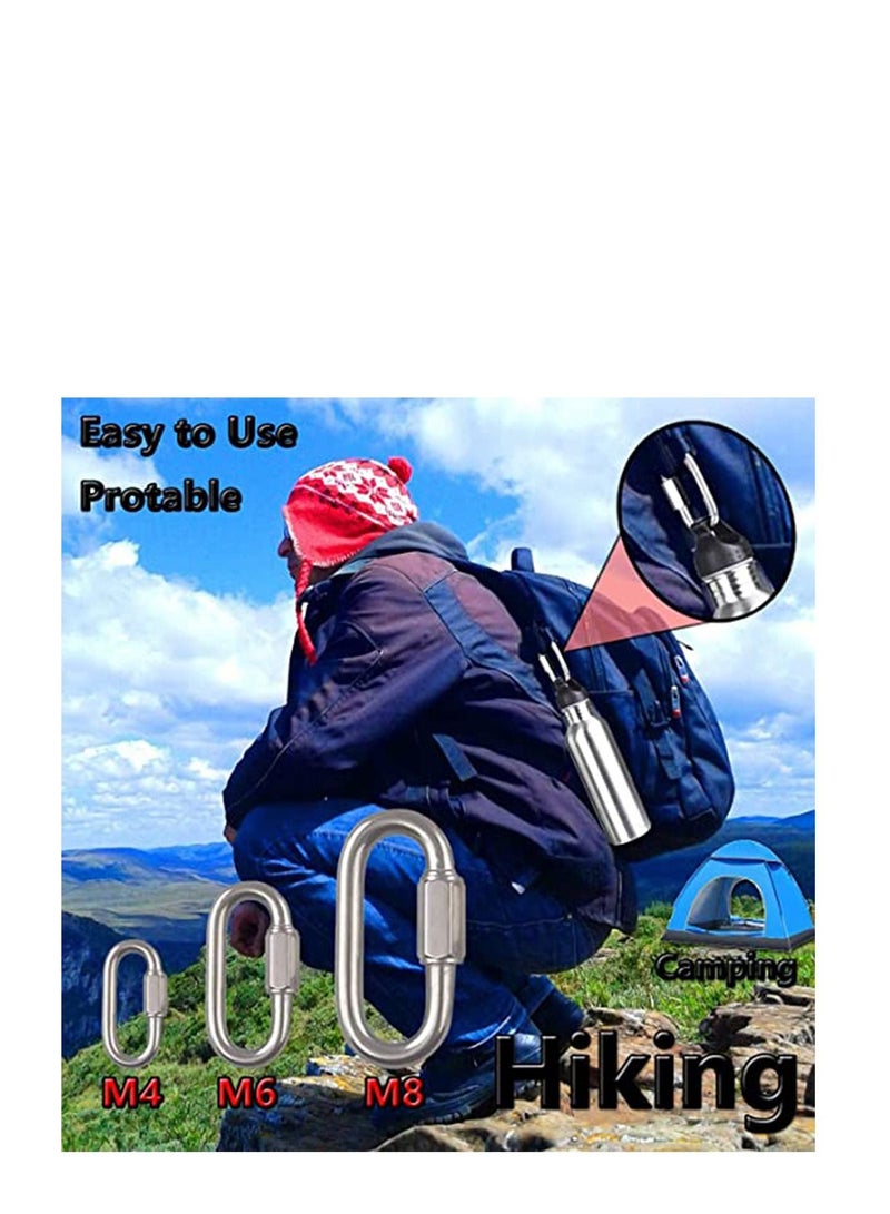 304 Stainless Steel D Shape Locking Carabiner Heavy Duty Repair Link Pets Keychain for Outdoor Traveling Equipment M4 Capacity 200 lb (M4 5 pcs)