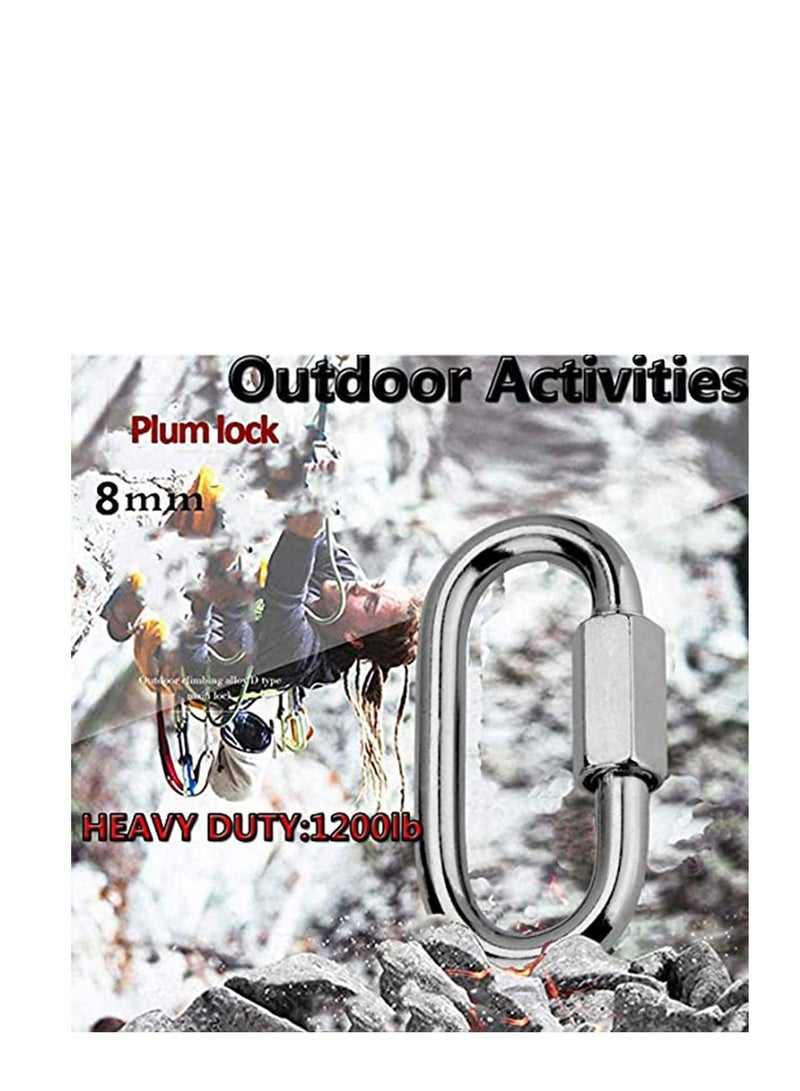 304 Stainless Steel D Shape Locking Carabiner Heavy Duty Repair Link Pets Keychain for Outdoor Traveling Equipment M4 Capacity 200 lb (M4 5 pcs)