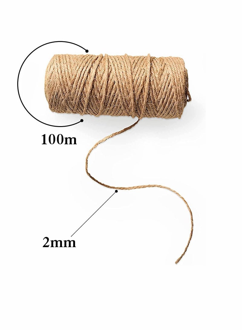 Natural Jute Rope-Jute Rope, Durable Heavy Craft Rope-Used For Plants, Gift Packaging, Art Decoration, Packaging Rope Home Decoration (Diameter 2mm, Length 100m)