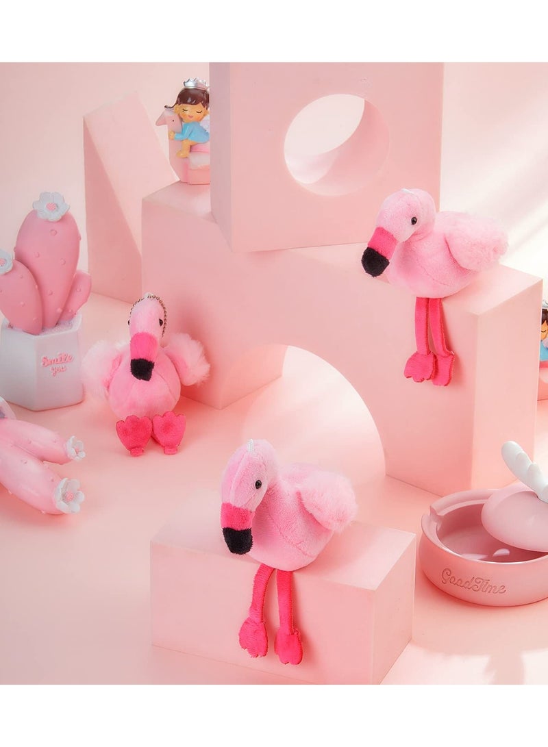 6 Pcs Mini Flamingo Plush Toys 5 Inch Stuffed Doll Keychain Hanging Ornaments Foot Colour Random