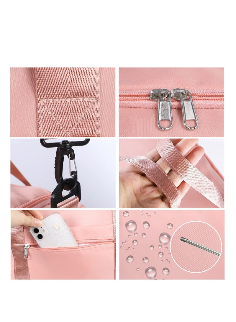 Sports Gym Bag, Foldable Overnight Weekend Bags for Men Women, Lightweight Shoulder Bag with Wet and Dry Separation Large Holdall Cabin Trave(Pink)