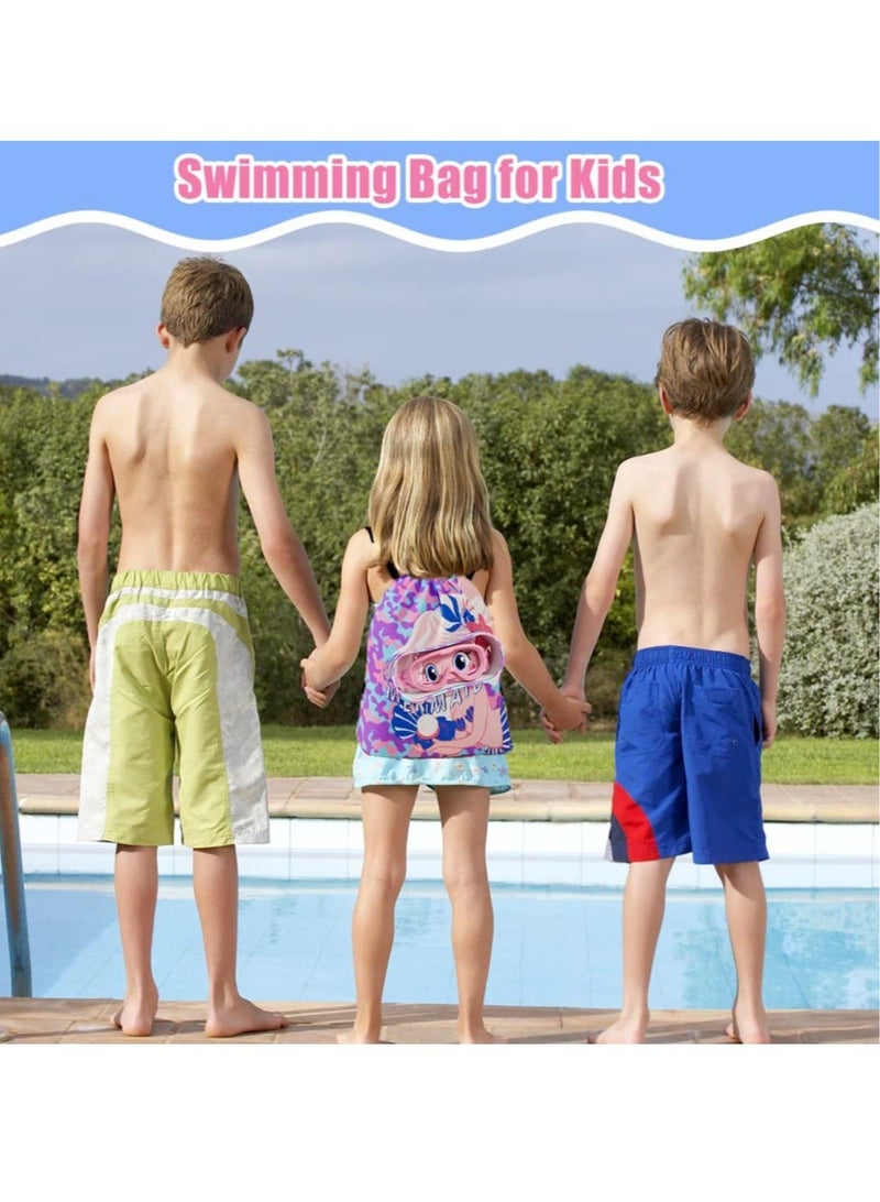 Drawstring Bag Kids Swimming Bag, Waterproof Lightweight String For Outdoor Yoga Gym Travel with Zippered Pocket Shoe Compartment Sports PE Beach for Girls