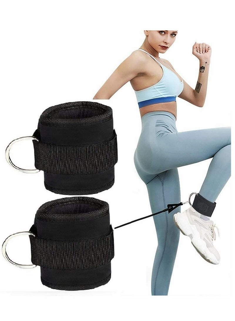 Ankle Strap, Leg Sports Cuffs Resistance Bands, D Ring Comfortable Adjustable Velcro for Home/Gym Cable Machines Strength Exercise Training, 2Pack (Black)