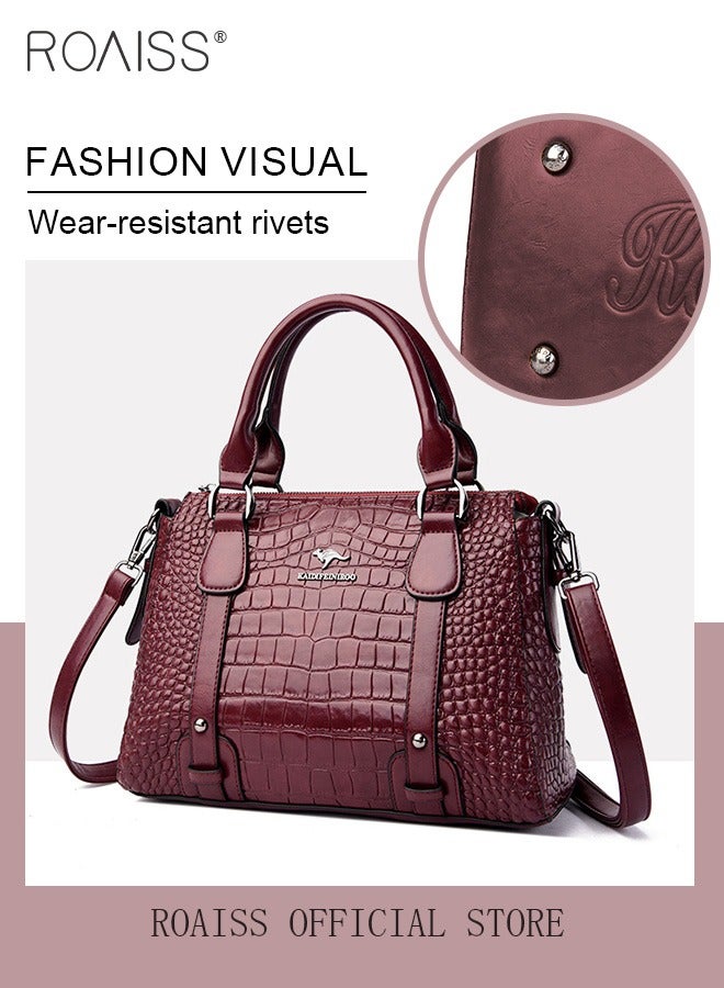 Leather Women Shoulder Bag Women's Handbag Elegant Patent Leather Bag Waterproof Handbag Shoulder Bag Fashion Crocodile Pattern Women Large Capacity Bag