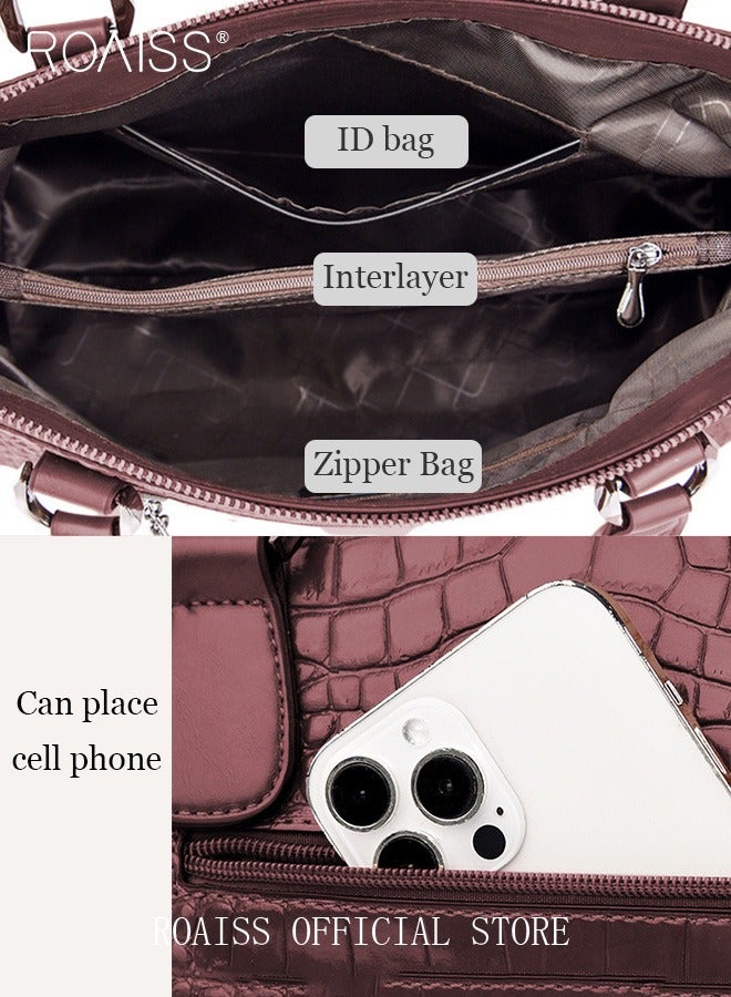 Leather Women Shoulder Bag Women's Handbag Elegant Patent Leather Bag Waterproof Handbag Shoulder Bag Fashion Crocodile Pattern Women Large Capacity Bag