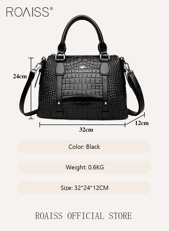 Leather Women Shoulder Bag Women's Handbag Elegant Patent Leather Bag Waterproof Handbag Shoulder Bag Fashion Crocodile Pattern Women Large Capacity Bag