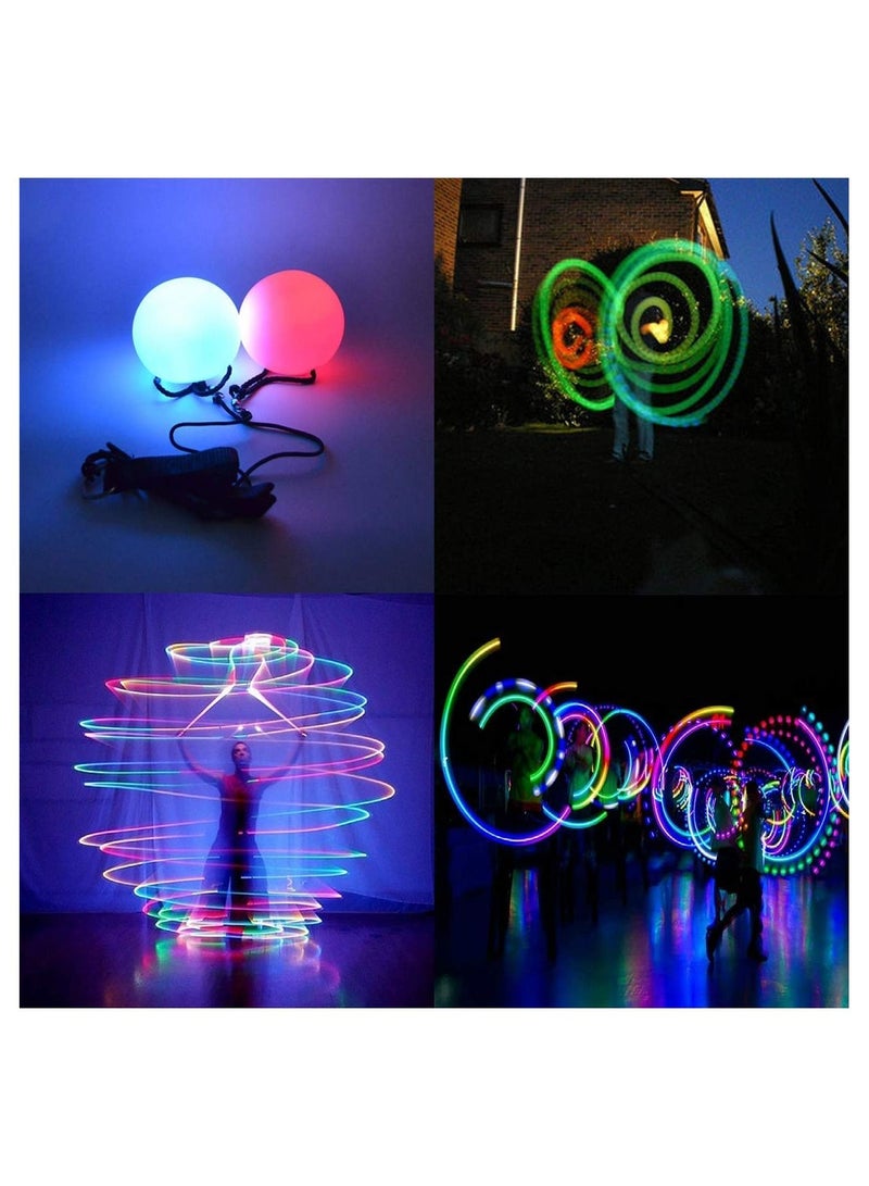 2 Pack LED Poi Ball, Adjustable Strap, Glow Balls Soft Glow, Light Up 9 Modes, Spinning Toy for Beginner & Professional, Juggling Thrown Ball Multi Color,