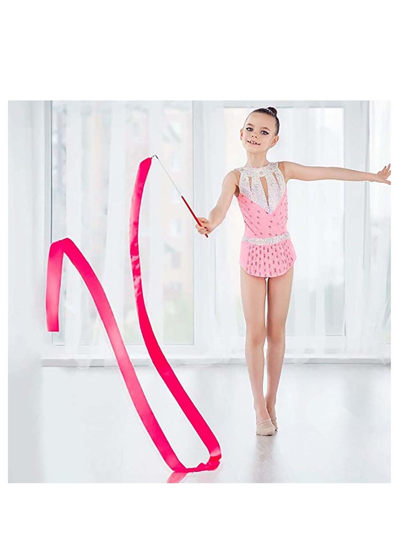 Streamers Rhythmic Dance Ribbons, 5 Pieces Rainbow Gymnastics Ribbon Baton Twirling Wands on Sticks for Kids Artistic Dancing, (Rainbow, Rose Red, Orange, Purple, Green) -- Candeer