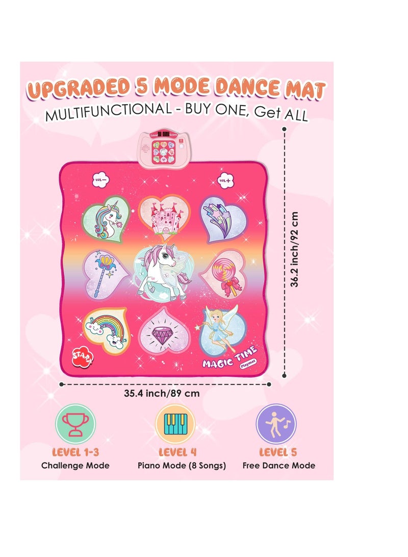 Unicorn Dance Mat Toys, Musical Play with 5 Game Modes& 8 Built-in Songs, LED Lights, Adjustable Volume, Suitable for 3 -6+ Year Old Girl Kid