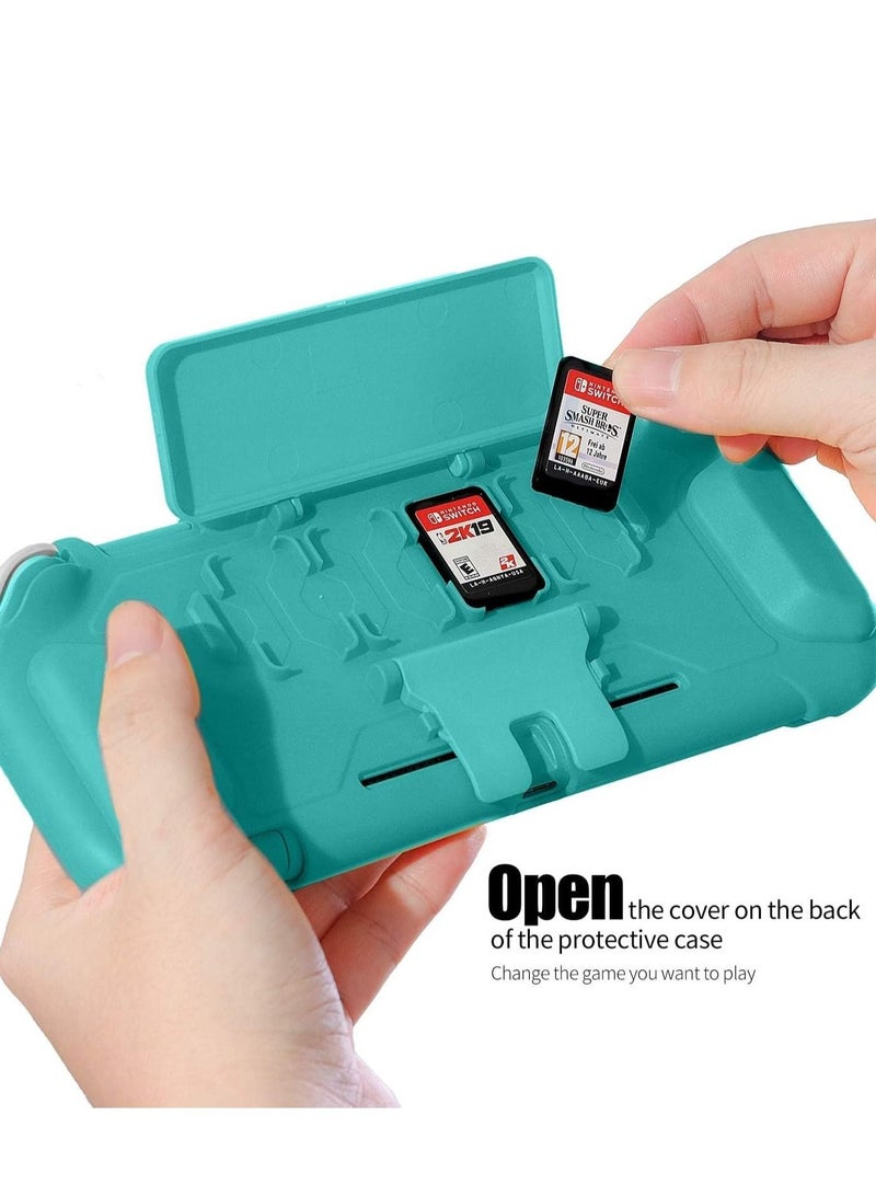 TPU Case for Switch Lite Case, Durable Anti-Slip Shockproof Protective Hard Only Nintendo with Game Card Storage and Kickstand - Turquoise