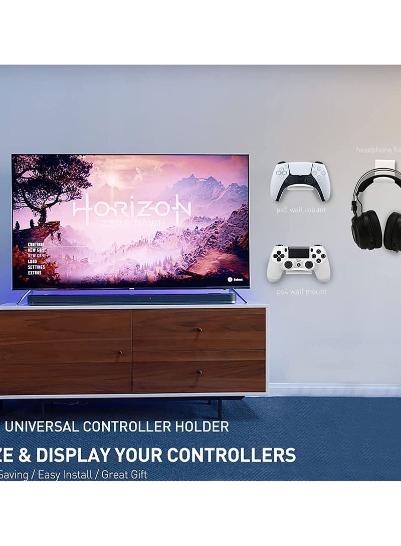 Controller Stand Gaming Accessories Universal Holder 2 Pack for XBOX ONE PS4 PS5 SWITCH Wall Mount with Cable Clips&Anti-Slip Pads (White)