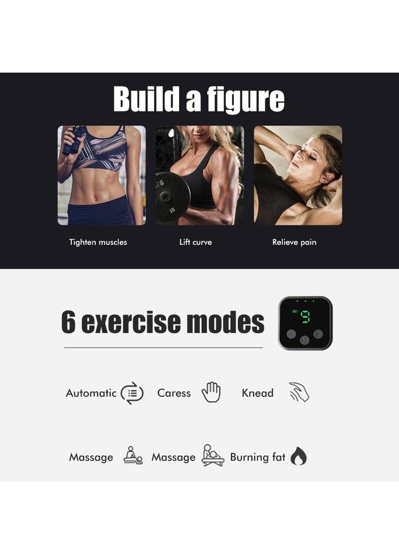 EMS Muscle Stimulator, Abs Trainer Stomach Toning Belt Abdomen/Waist/Leg/Arm/Buttock with 6 Modes, USB Rechargeable, Body Fitness Exercise Equipment for Men/ Women