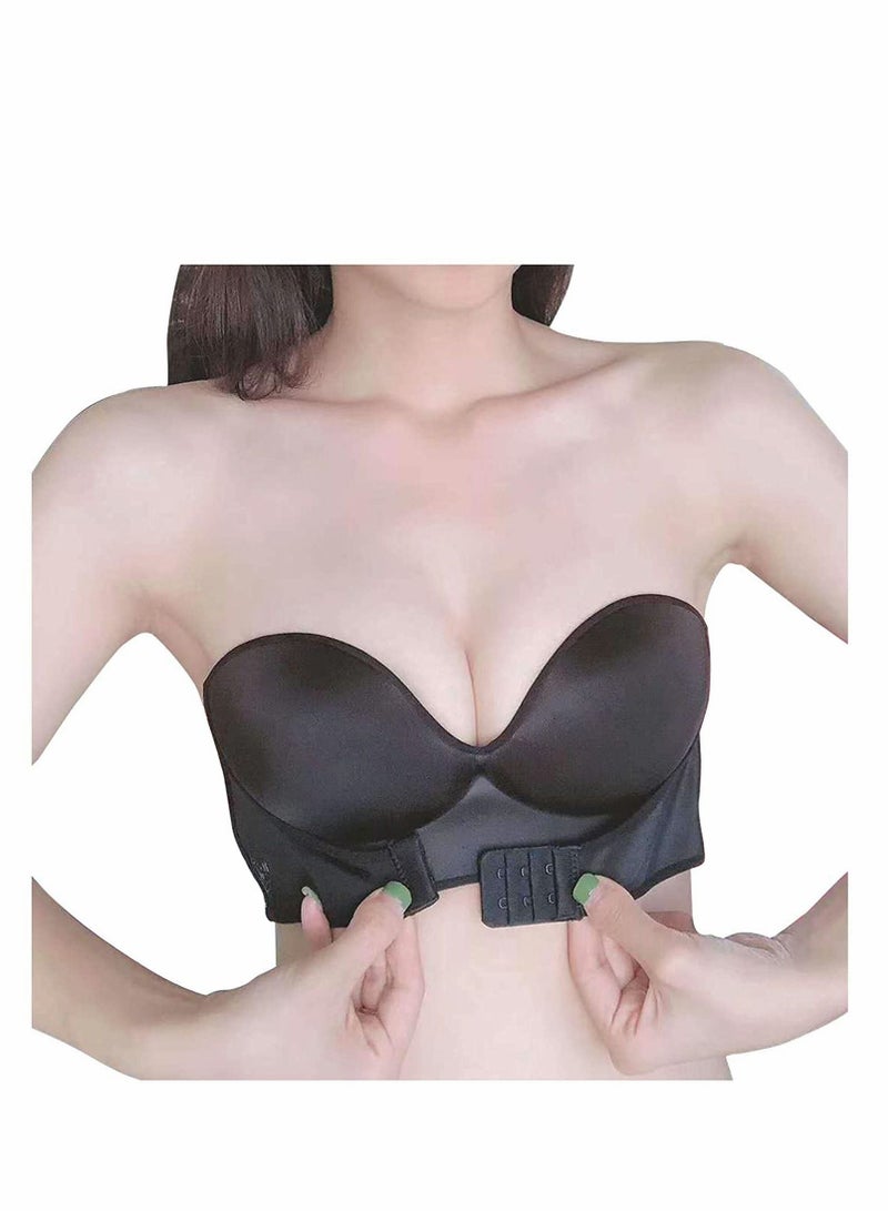 Women Strapless Front Buckle Lift Bra, Girl Push Up Adjustable Breathable Bra Invisible Wirefree Bandeau Padded Bralette Top