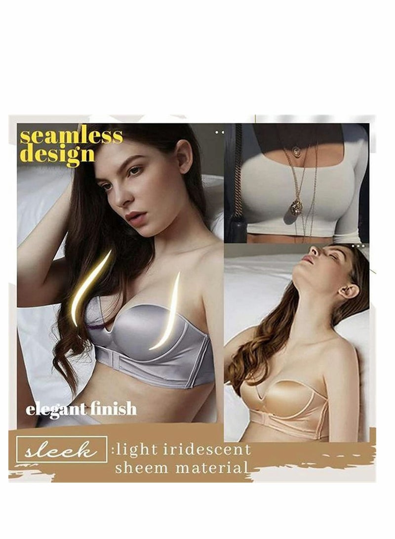 Women Strapless Front Buckle Lift Bra, Girl Push Up Adjustable Breathable Bra Invisible Wirefree Bandeau Padded Bralette Top