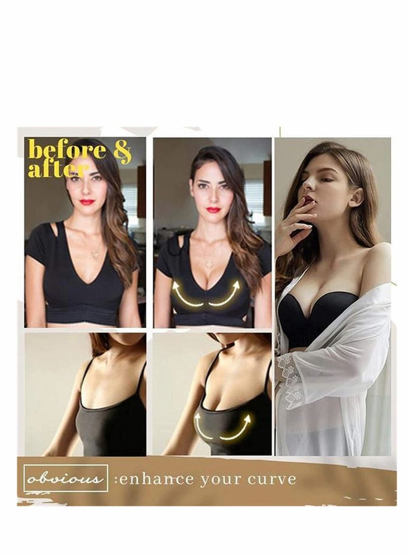 Women Strapless Front Buckle Lift Bra, Girl Push Up Adjustable Breathable Bra Invisible Wirefree Bandeau Padded Bralette Top
