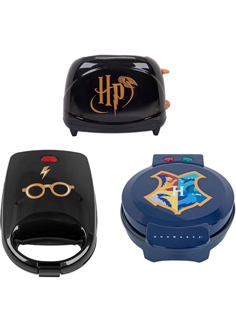 Harry Potter Kitchen Appliances Set of 3 - Toaster, Hogwarts Waffle Maker and Sandwich Maker