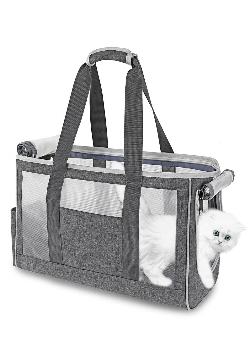 Pet Carrier Bag, Hand Bag for Cats, Portable Travel Dogs Cats Puppies Carriers Bags with Safety Hook, Cushioned Base, Breathable Mesh- Grey (S)