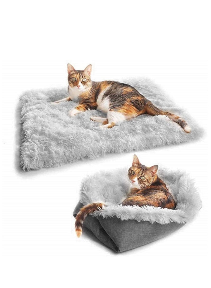 Furry Self Warming Cat Bed Mat 2 in1 Soft Pet Sleeping Blanket Cushion Pad for Cats Small Dogs Extra Warm Thermal Indoor Outdoor Pets Gray
