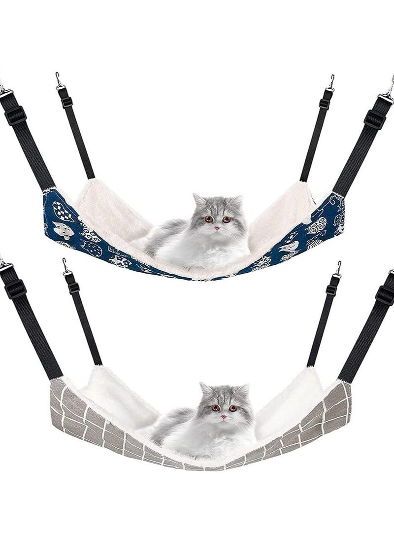 2 Pieces Reversible Cat Hanging Hammock Soft Breathable Pet Cage with Adjustable Straps and Metal Hooks Double-Sided Bed for Cats Small Dogs Rabbits (Cat Plaid, M)