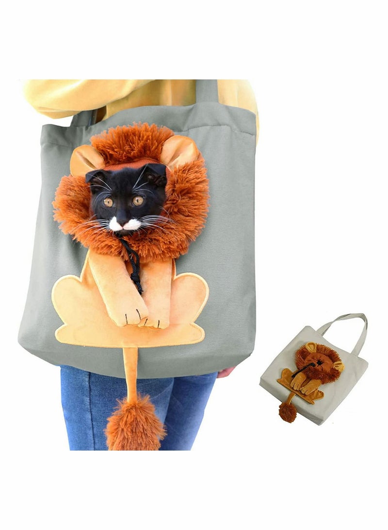 Cartoon Lion Pet Canvas Carrier Shoulder Bag Portable Small Cat Out Foldable Carrying Chest for Dogs and Cats Supplies Grey