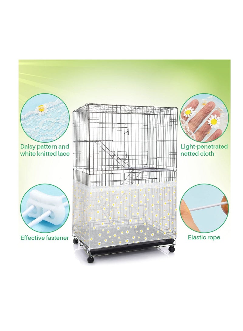 X-Large Bird Cage Cover Seed Catcher Liner Net Skirt Guard Birdcage ,adjustable Nylon Mesh for Parrot Parakeet Macaw Round Square Daisy Design (White)